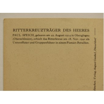 Postcard: Knight cross bearer of the Heer.  Paul Speich, born on 22 January 1914. Espenlaub militaria